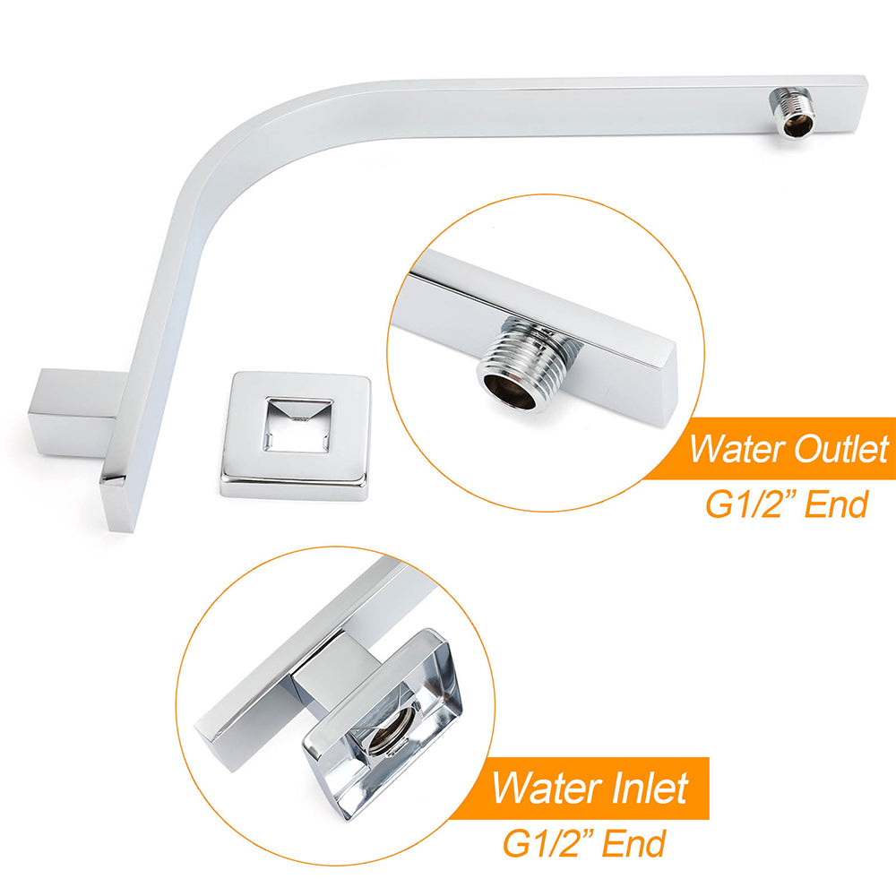 WELS 10" 7.5L/m Chrome Square Rain Shower Head Brass Gooseneck Wall Arm Set - Image 3