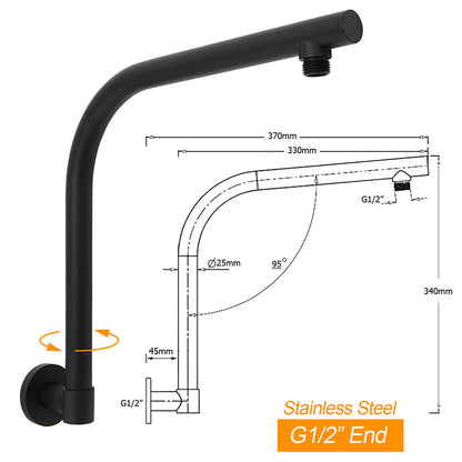 Matt Black 8" Stainless Steel Round Rain Shower Head & Gooseneck Swivel Wall Arm Set - Image 2