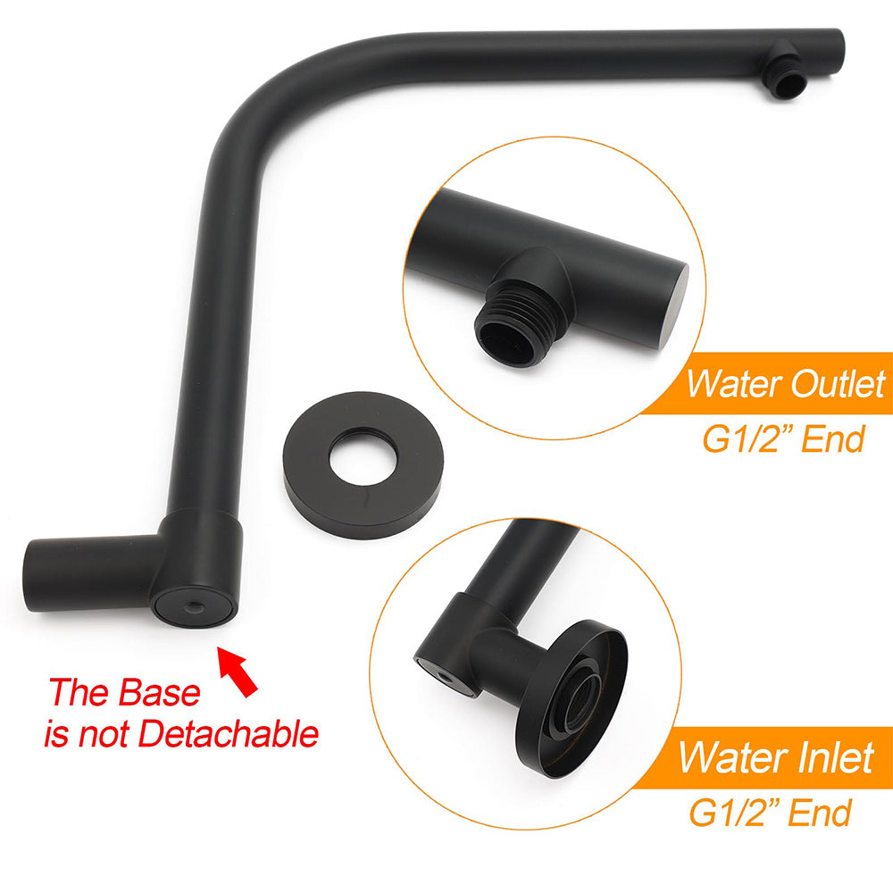 WELS Matt Black 10" SUS Round Rain Shower Head & Gooseneck Swivel Wall Arm Set - Image 3