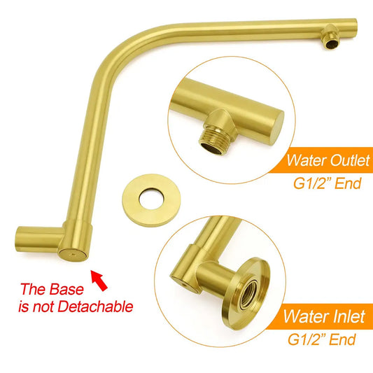 WELS Brushed Gold 8" Round Shower Head Brass 360º Swivel Gooseneck Wall Arm Set - Image 3