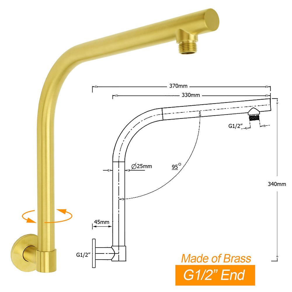 Brushed Gold Round 10 Inch Rain Shower Head Swivel Brass Gooseneck Wall Arm Set - Image 2