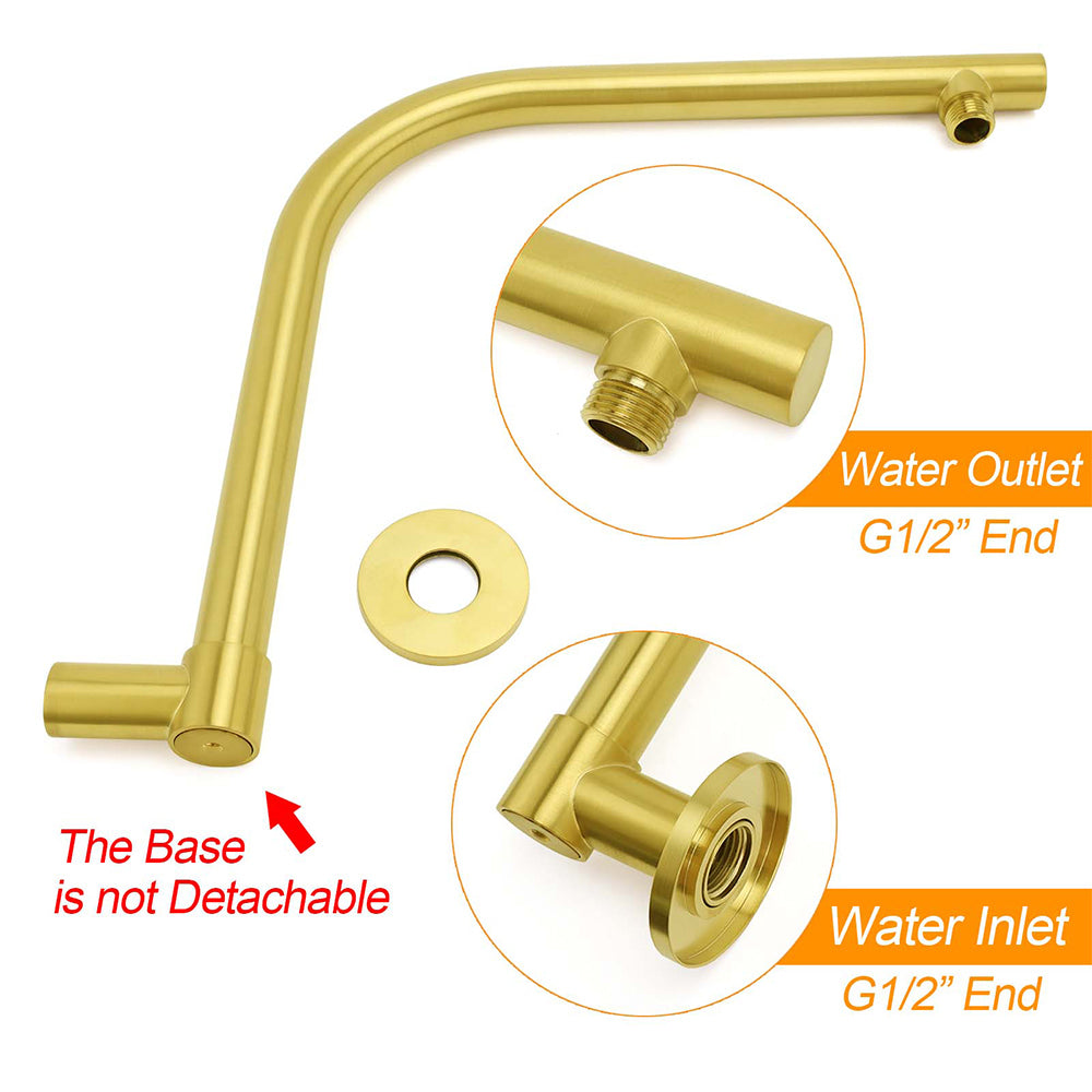 Brushed Gold Round 10 Inch Rain Shower Head Swivel Brass Gooseneck Wall Arm Set - Image 3