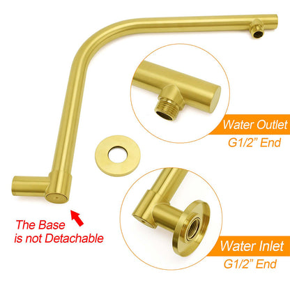 Brushed Gold Round 10 Inch Rain Shower Head Swivel Brass Gooseneck Wall Arm Set - Image 3
