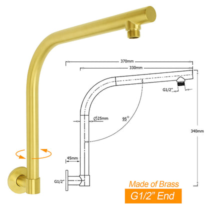 Brushed Gold Round 12 Inch Rain Shower Head Swivel Brass Gooseneck Wall Arm Set - Image 2