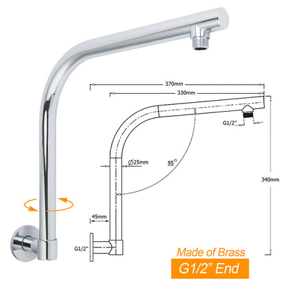 Chrome Round 12" Large Rainfall Shower Head + 360°Swivel Gooseneck Wall Arm Set - Image 2
