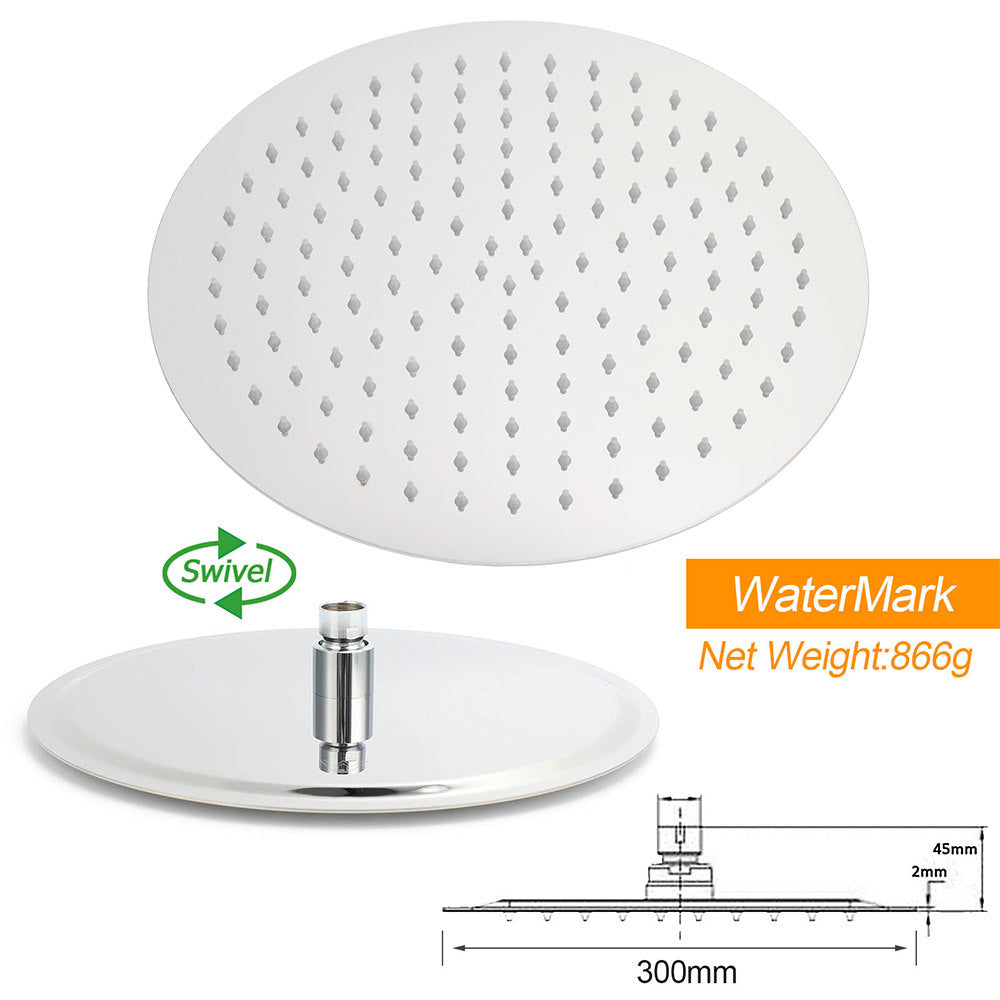 Chrome Round 12" Large Rainfall Shower Head + 360°Swivel Gooseneck Wall Arm Set - Image 4