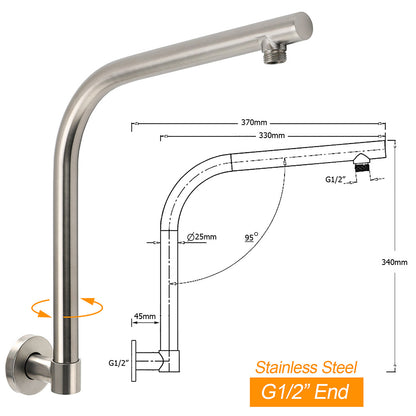 Brushed Nickel 12" Round Rainfall Shower Head 360°Swivel Gooseneck Wall Arm Set - Image 2