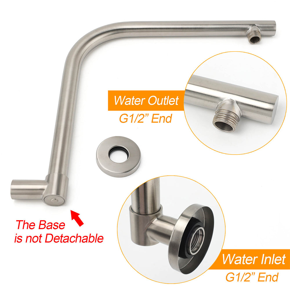 Brushed Nickel 12" Round Rainfall Shower Head 360°Swivel Gooseneck Wall Arm Set - Image 4