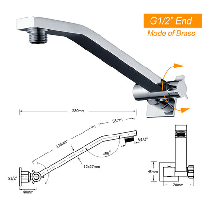 Square Chrome Brass Up & Down Adjustable Wall Mounted Shower Arm For Shower Head - Image 2