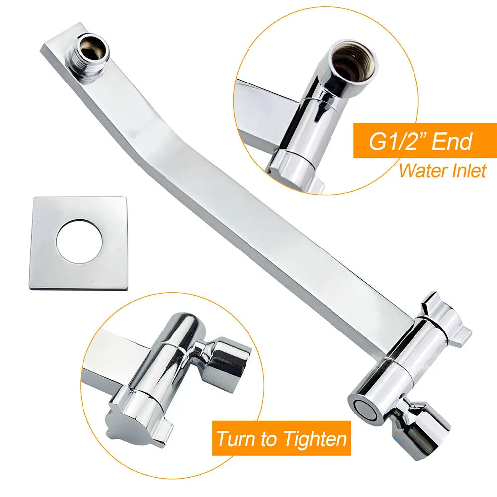 Square Chrome Brass Up & Down Adjustable Wall Mounted Shower Arm For Shower Head - Image 3