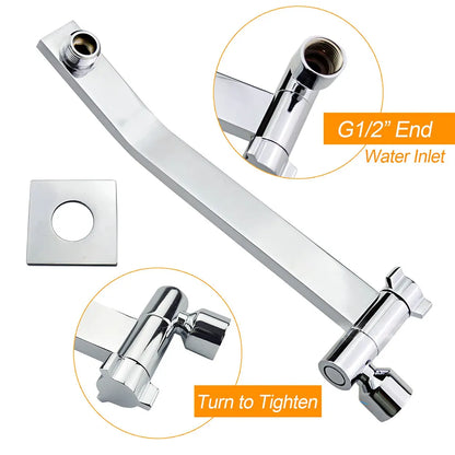 Square Chrome Brass Up & Down Adjustable Wall Mounted Shower Arm For Shower Head - Image 3