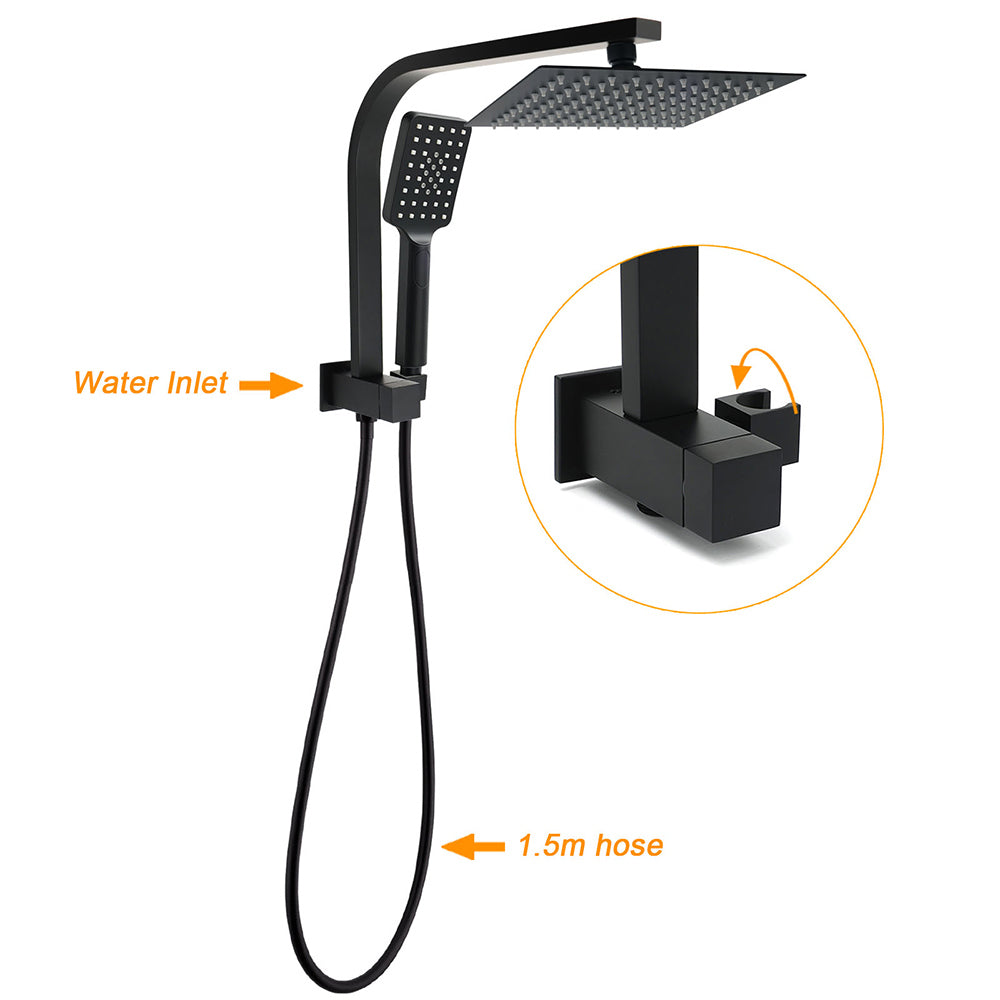 Matt Black 8" SUS Shower Head 3 Modes Handheld Gooseneck Arm Square 2in1 Set - Image 2