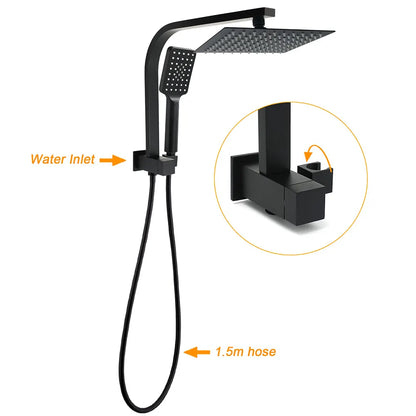 WELS Matt Black 8" Shower Head 3 Modes Handheld Gooseneck Arm Square 2in1 Set Twin Taps - Image 2