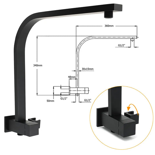 WELS Matt Black 8" Shower Head 3 Modes Handheld Gooseneck Arm Square 2in1 Set Twin Taps - Image 3