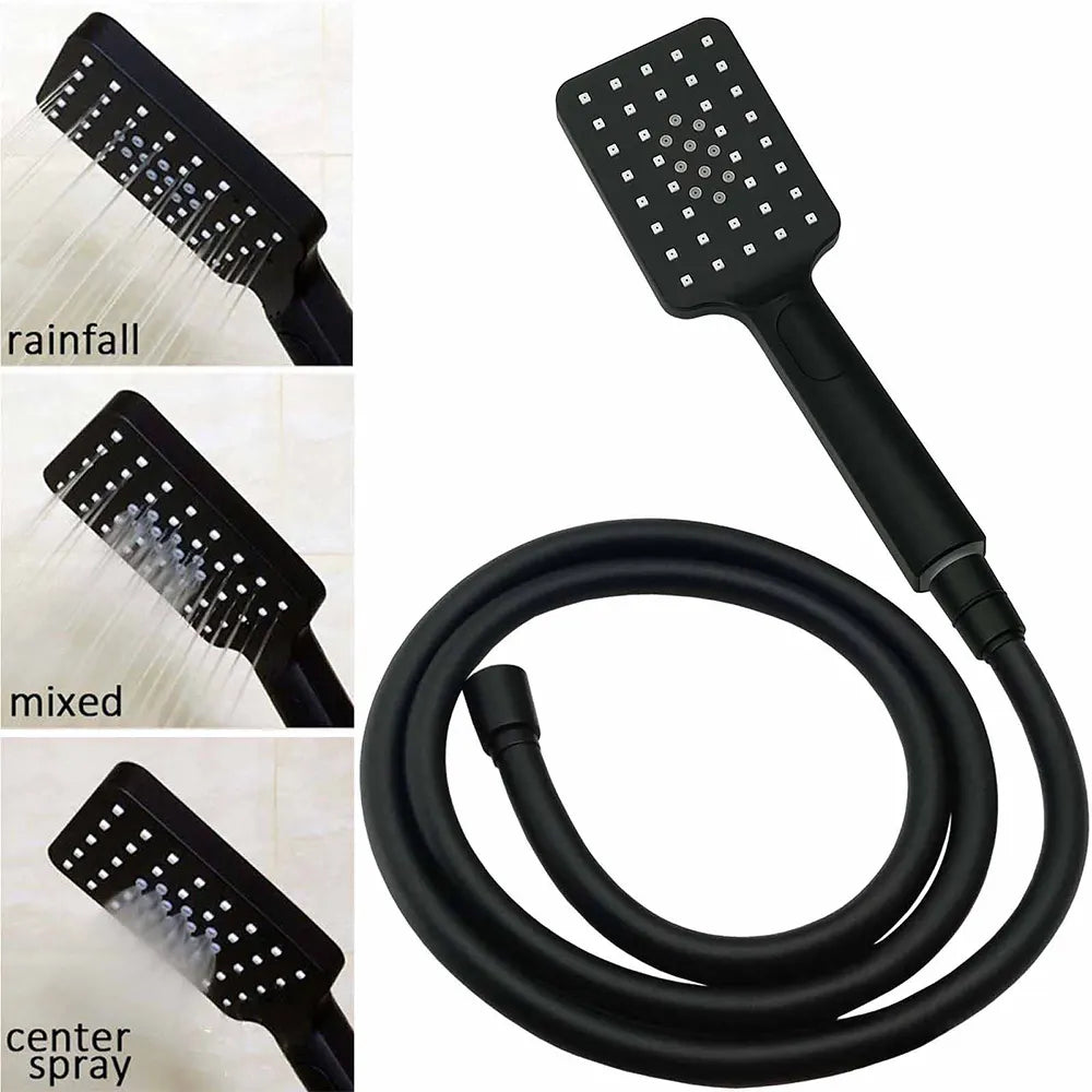 WELS Matt Black 8" Shower Head 3 Modes Handheld Gooseneck Arm Square 2in1 Set Twin Taps - Image 7
