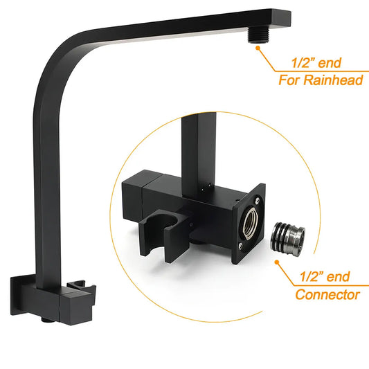Matt Black Square 10" Thin Shower Head 3 Modes Handheld Gooseneck Arm Twin Set + Mixer - Image 4