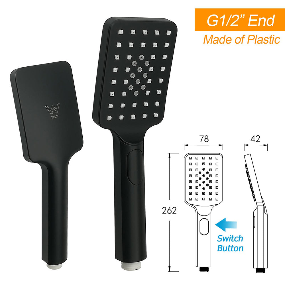 WELS Matt Black Twin Set 12" Large Shower Head 3 Modes Handheld Gooseneck Arm Diverter - Image 8