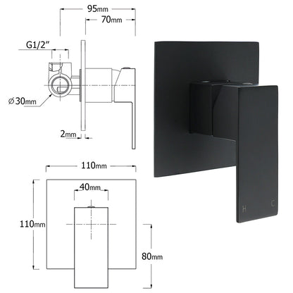 Matt Black Twin Set 12" Large Shower Head 3 Modes Handheld Gooseneck Arm Wall Mixer - Image 8