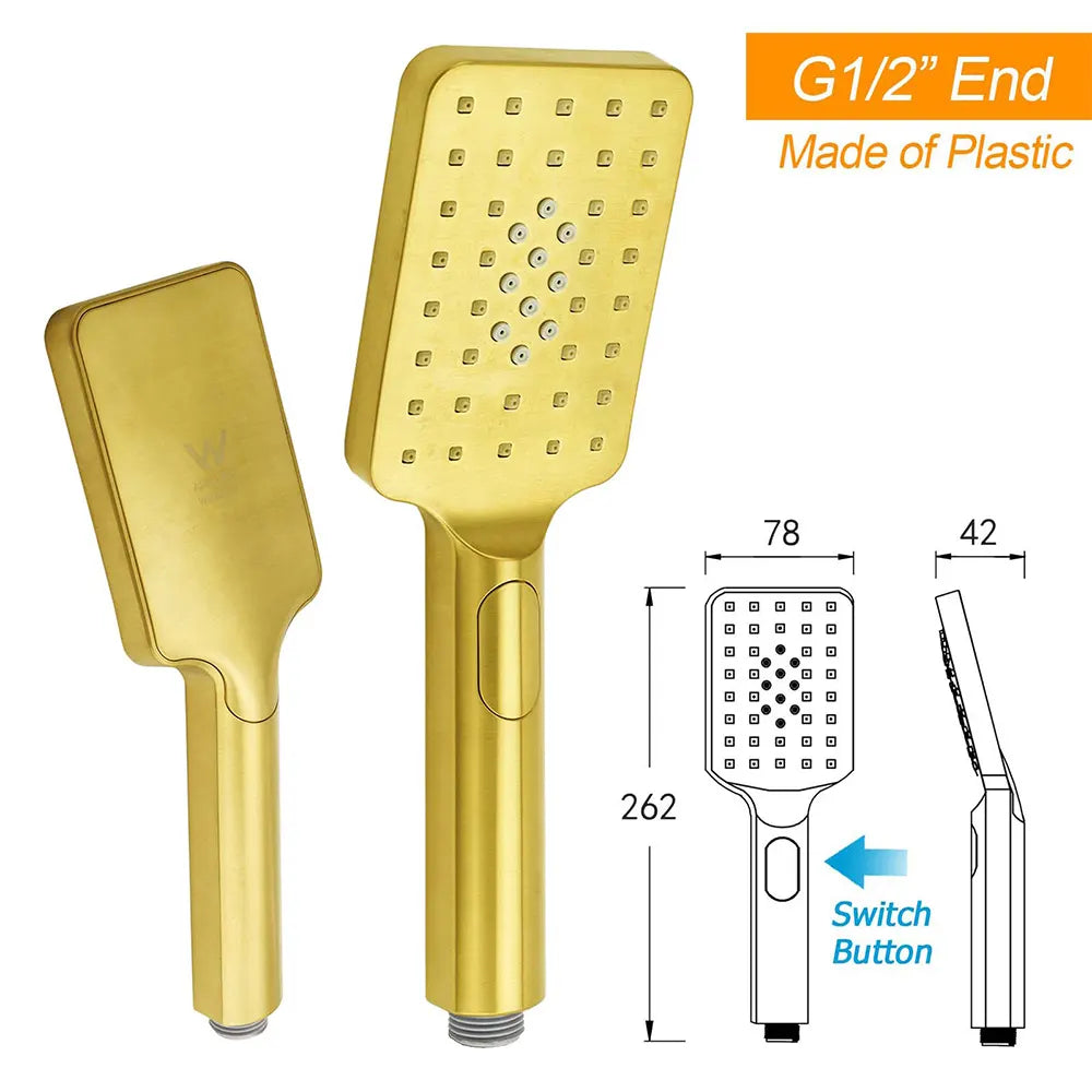 WELS Brushed Gold Twin Shower 8" Rain Head Handheld Diverter Wall Arm Square - Image 8