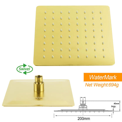 WELS Brushed Gold Twin Shower 8" Rain Head Handheld Diverter Wall Arm Square Mixer - Image 5