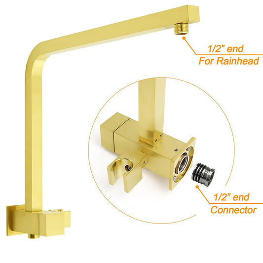 Brushed Gold Twin Shower 10" Rain Head Handheld Diverter Wall Arm Set Square Mixer - Image 4