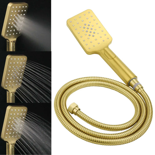 Brushed Gold Twin Shower 12" Rainfall Head Handheld Diverter Wall Arm Set Square - Image 7