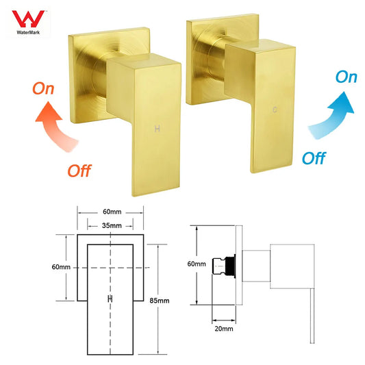 WELS Brushed Gold Twin Shower 12" Rain Head Handheld Diverter Wall Arm Set Square Taps - Image 8