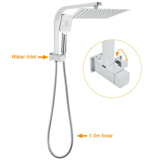 WELS Dual 10" Square Rain Shower Head Handheld Spray Diverter Wall Arm Set - Image 2