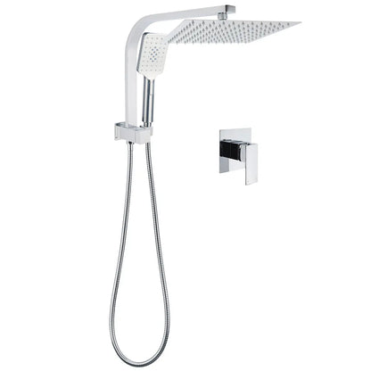 WELS Chrome 2in1 10" Square Rain Shower Head Handheld Spray Diverter Wall Arm Mixer Set