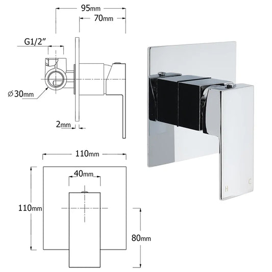 WELS Chrome 2in1 10" Square Rain Shower Head Handheld Spray Diverter Wall Arm Mixer Set - Image 8