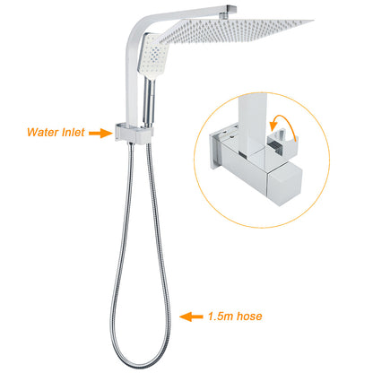 WELS Square Twin Shower Head Chrome 12 inch 3 Mode Handheld Diverter Wall Arm Set - Image 2