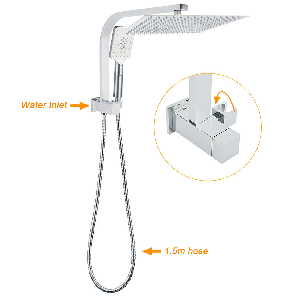 WELS Square Chrome 12" Shower Head 3 Mode Handheld Diverter Wall Arm 2in1 Set + Mixer - Image 2