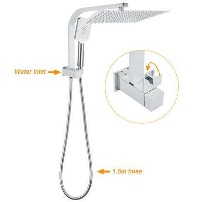 WELS Square Chrome 12" Shower Head 3 Mode Handheld Diverter Wall Arm 2in1 Set + Mixer - Image 2