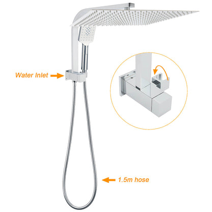 WELS Square Chrome 16" Large Shower Head 3 Mode Handheld Diverter Wall Arm 2in1 Set + Mixer - Image 7