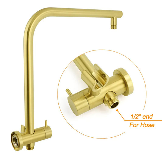WELS Brushed Gold Round Twin 8" Shower Head Set Diverter Wall Arm Single Mode Handheld - Image 5