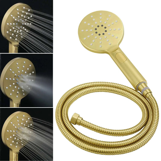 WELS Brushed Gold Round Twin Shower Head Set Stainless Steel Handheld Gooseneck Arm Wall Mixer - Image 7
