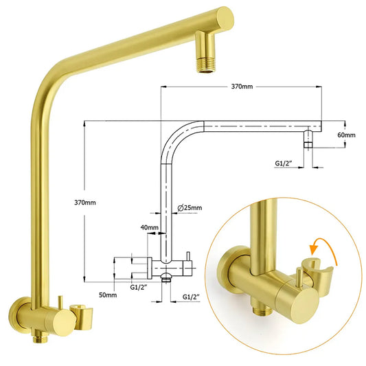 Brushed Gold 2in1 Round 12" Rain Shower Head 3 Mode Handheld Diverter Wall Arm Mixer Set - Image 3