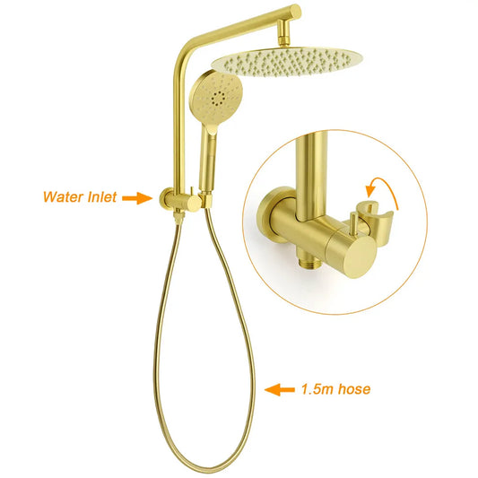 Brushed Gold 2in1 Round Large 12" Rain Shower Head 3 Mode Handheld Wall Arm Bath Mixer - Image 2