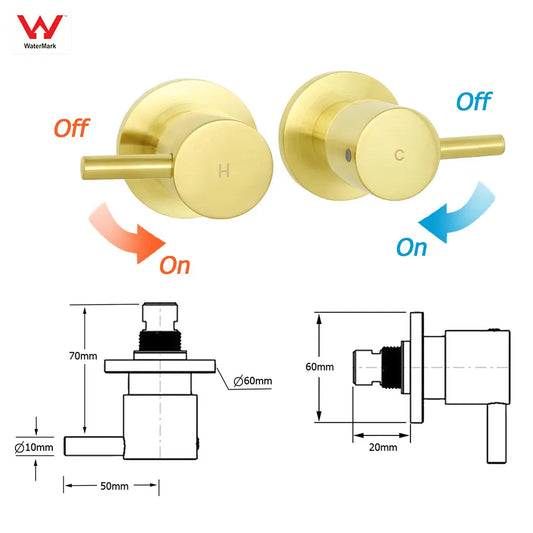 WELS Brushed Gold Round 2in1 Shower Head Set Diverter Wall Arm Stainless Steel Handheld + Taps - Image 8