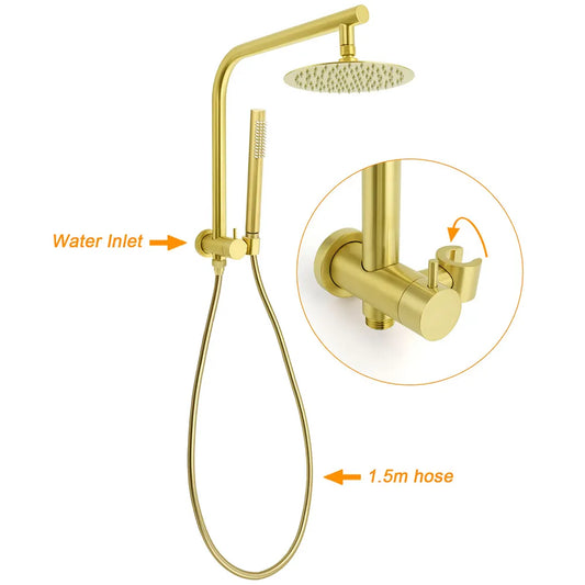 WELS Brushed Gold Round 2in1 Shower Head Set Ergonomic Handheld Gooseneck Arm Twin Taps - Image 2
