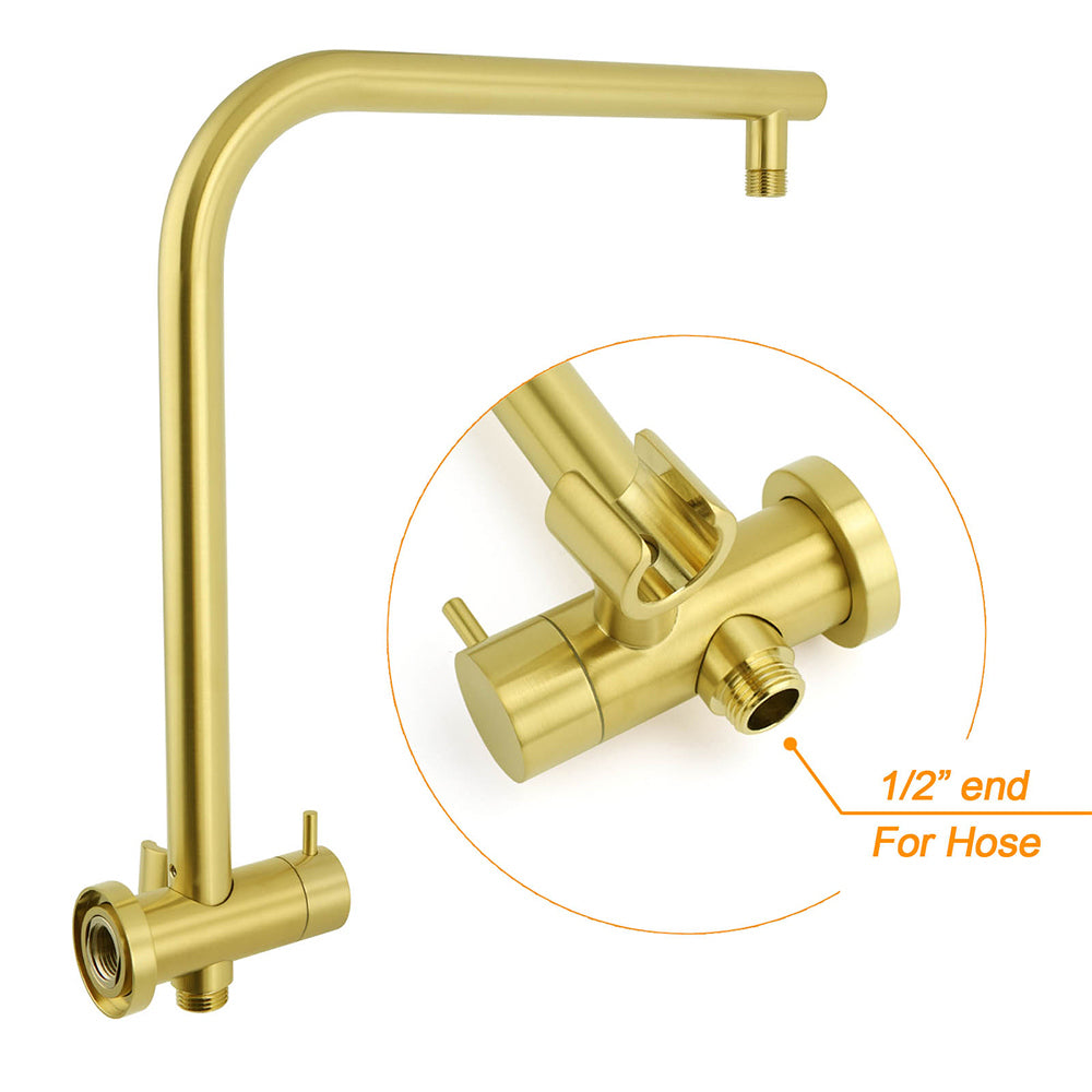 WELS Brushed Gold Round 12" Rain Shower Head Stainless Steel Handheld Diverter Wall Arm Set - Image 5