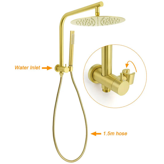 WELS Brushed Gold Large 12" Rain Shower Head Ergonomic Handheld Rose Diverter Twin Taps Combo - Image 2