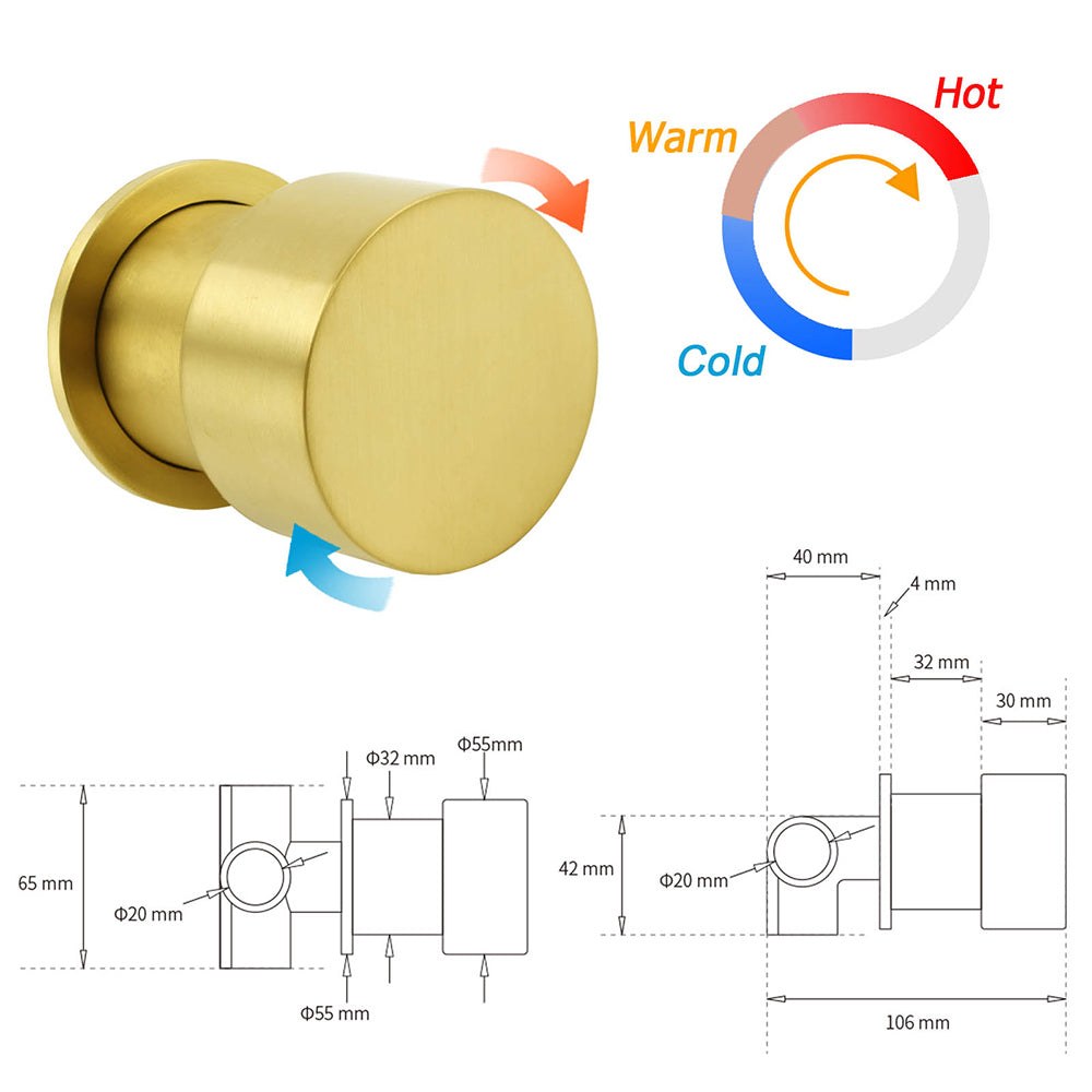 Brushed Gold 2in1 Round 12" Rain Shower Head Single Mode Handheld Diverter Wall Arm Mixer Set - Image 7