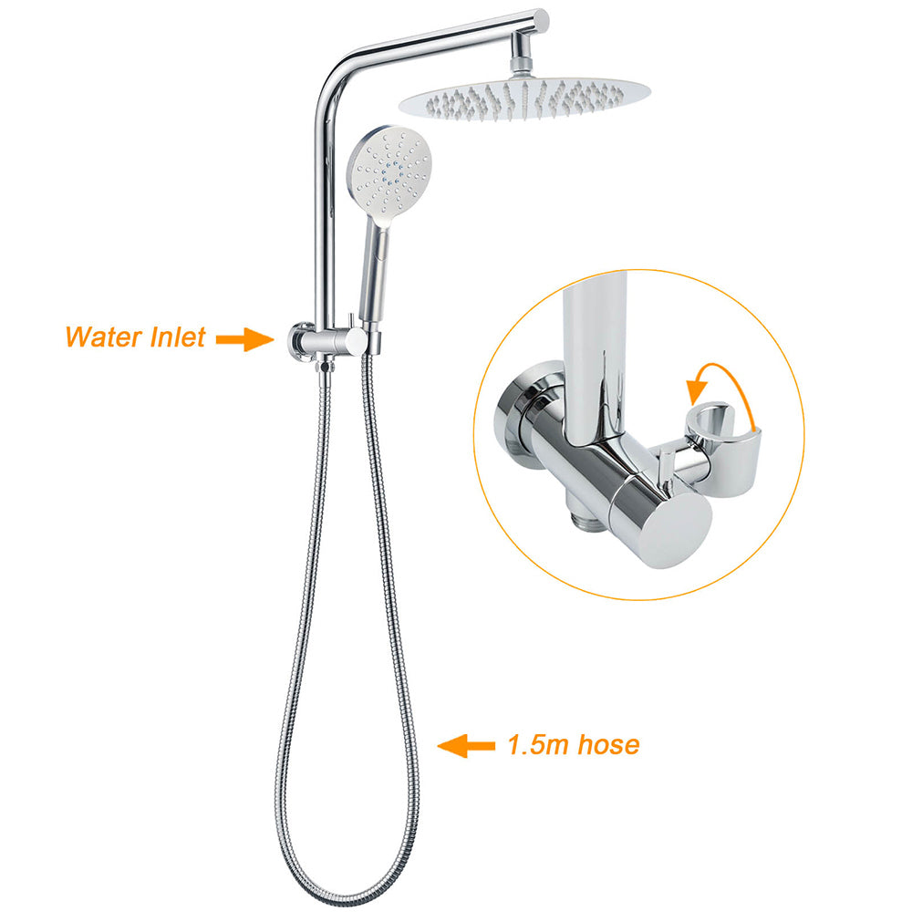 WELS Chrome Round 10" Rain Shower Head Handheld Sliding Rail DIY 2in1 Twin Taps Set - Image 2