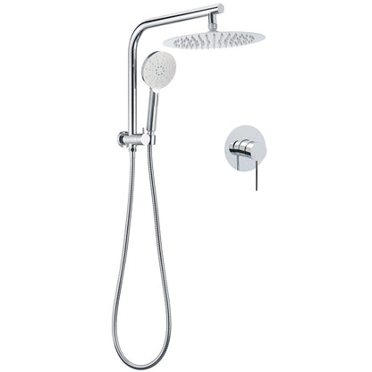 WELS Chrome Round 10" Rain Shower Head Handheld Sliding Rail DIY 2in1 Mixer Set