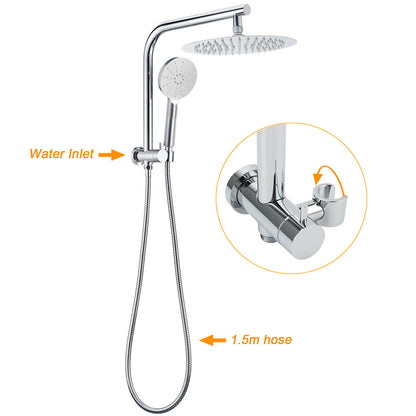 WELS Chrome Round 10" Rain Shower Head Handheld Sliding Rail DIY 2in1 Mixer Set - Image 2