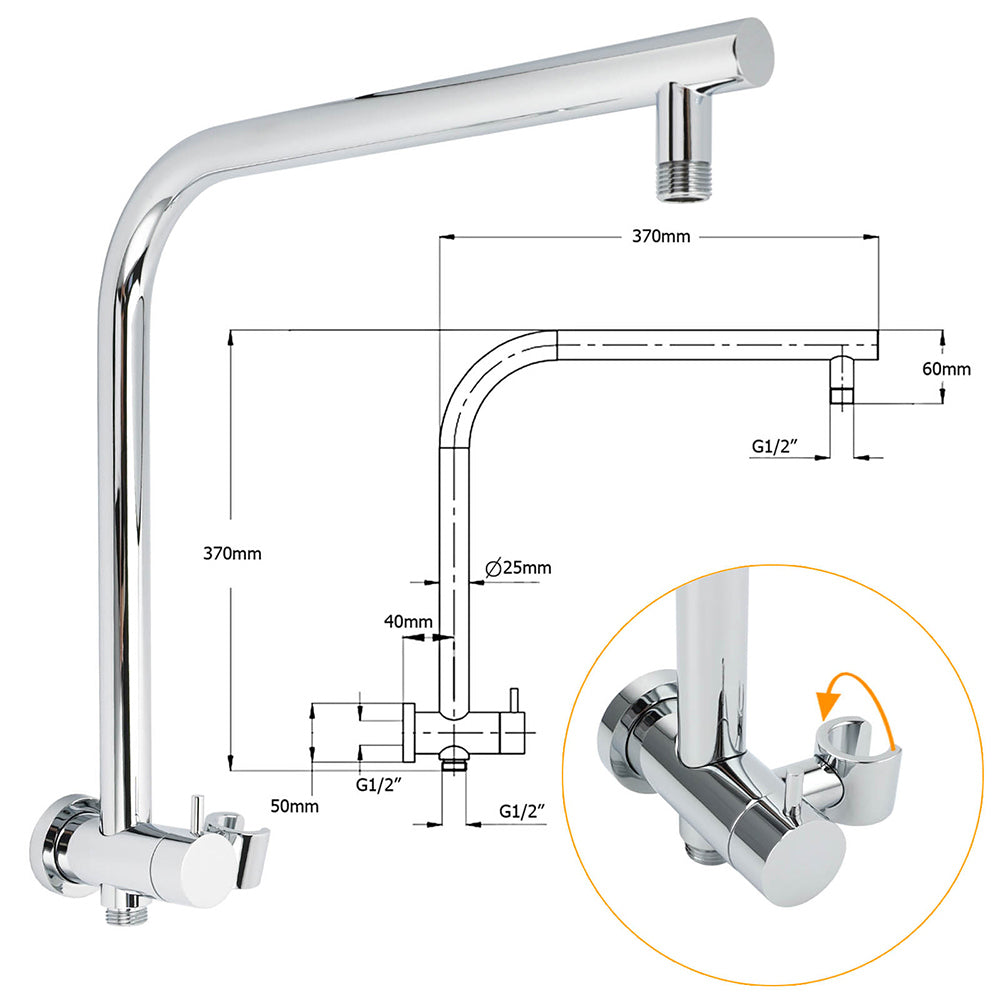Round Chrome 10" 2in1 Shower Head 3 Mode Handheld Gooseneck Wall Arm Diverter - Image 2