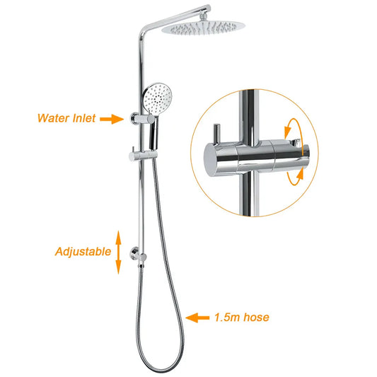 WELS Dual Shower Set 10" Rainfall Head 3 Modes Handheld Rose Silde Rail Chrome Round Taps - Image 2