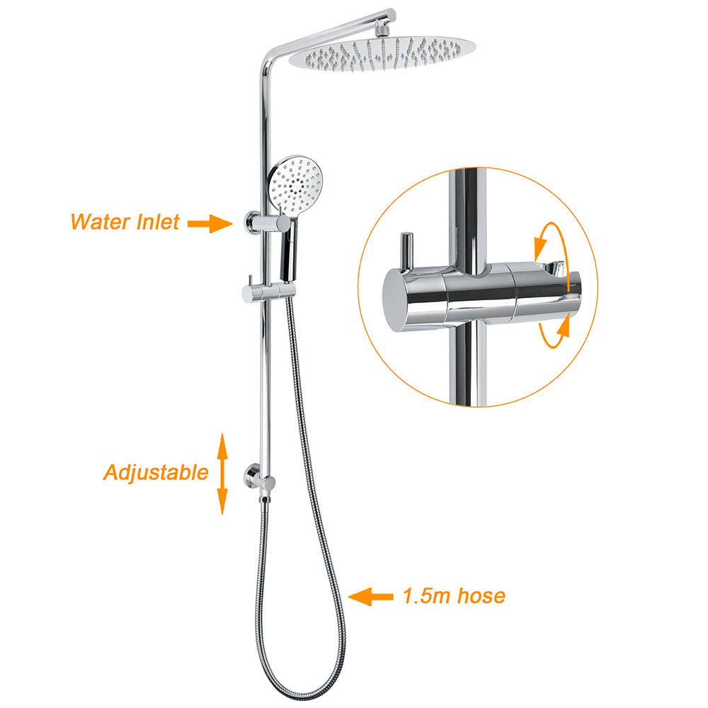 WELS Dual Shower Set Large Round 12" Rainfall Head 3 Modes Handheld Silde Rail Twin Taps - Image 2