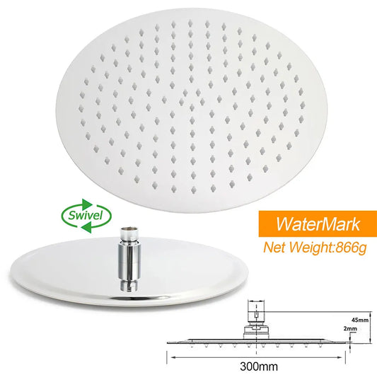 WELS Twin Shower Set Large Round 12" Rainfall Head 3 Modes Handheld Silde Rail + Mixer - Image 6